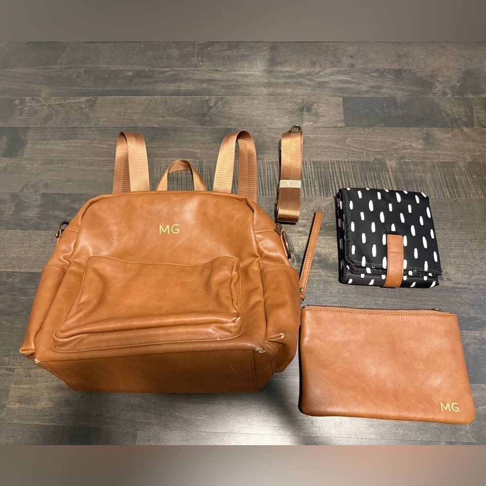 Milkmaid Goods leather diaper bag, backpack, with accessories